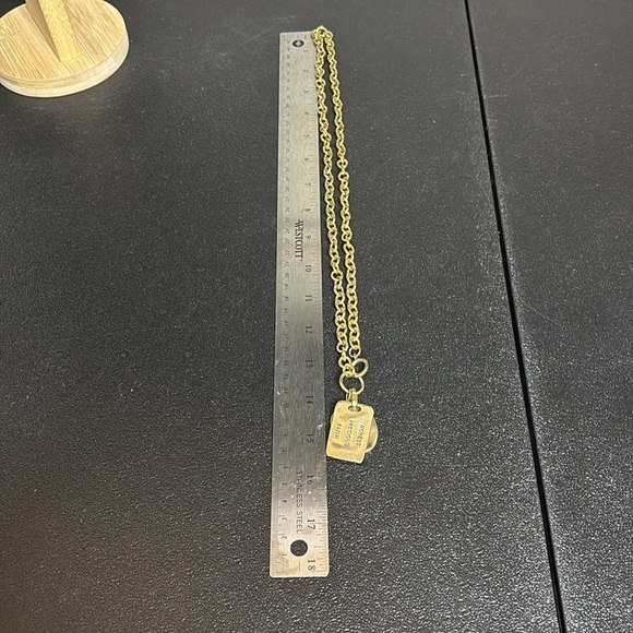 Gold Tone Pendant Long Chain Necklace Dog Tag Inspirational Words - Picture 7 of 8